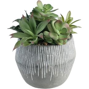FAVRD Artificial Succulents in Cement Pot Environmentally Conscious Partly Recycled Fake Plants Artificial Plants Indoor Home Office Decor Desk Faux Plants, 8.5 x 8.5 x 8.75 inches, Green, (10181-A)