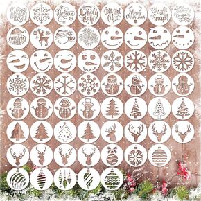 60pcs Christmas Stencils for Painting on Wood 3 Inch Small Nativity Ornament Reusable Holiday Xmas Drawing Stencil Templates for Wood DIY Crafts Card Paper Gift Home (Christmas Three)