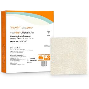 Silver Calcium Alginate Ag Sterile Highly Absorbent Antibacterial Dressing, 2"x2", 10 Pack