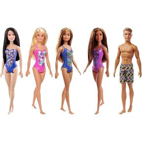 Barbie Doll, Blonde, Wearing Pink and Blue Floral Swimsuit, for Kids 3 to 7 Years Old