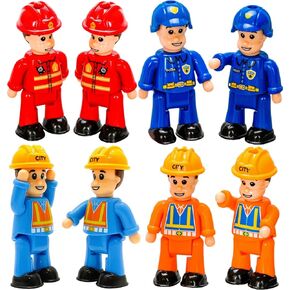 10-Set Toy People Figures - Community Helpers - Firefighter, Police Action Figures, Construction Workers - Play Little People Toys Figurines Dollhouse Fireman playset for Toddlers Kids Boys Girls