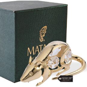 Matashi 24K Gold Plated Crystal Studded Rat Year of The Rat Ornament Tabletop Showpiece Great Gifts idea for Birthday, Mother's Day, Christmas, Anniversary
