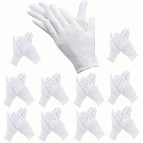 24 Pcs White Gloves, ADOPLX 12 Pairs Cotton Gloves, Safety Work Gloves, Stretchable Lining Glove, Checking,Serving Moisturizing Gloves Medium Size