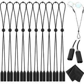 12 Pcs Adjustable Glasses Strap Silicone Eyeglasses Strap Black Sunglasses Strap Silicone Eyewear Retainer for Men, Women and Kids Sunglasses Eyeglasses