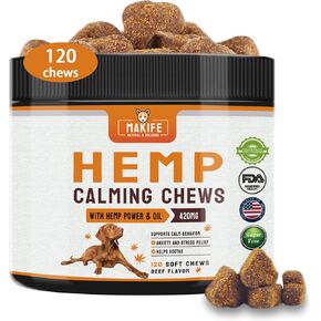 Makife Hemp Calming Chews for Dogs, Chews Calming Treats for Dog, Anxiety Relief Calming Treats, Chicken Flavor,100% Natural Ingredients