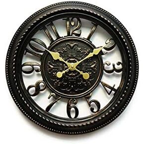 WazStone Royal Dark Iron Chevalier Emblem Wall Clock, 16 NonTicking Sweep Movement, Classic Antiquity European Style, Hollow Frame Design, Brushed Metallic Texture, Plastic Frame, Glass Front Black