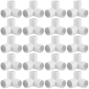 20 Pack 1 Inch 3 Way PVC Pipe Elbow, PVC Tee Fittings Pipe Connectors, SCH40 Furniture Grade, White1