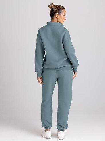 Trendy Queen Womens 2 Piece Outfits Long Sleeve Sweatsuits Sets Half Zip Sweatshirts with Joggers Sweatpants in Saudi Arabia