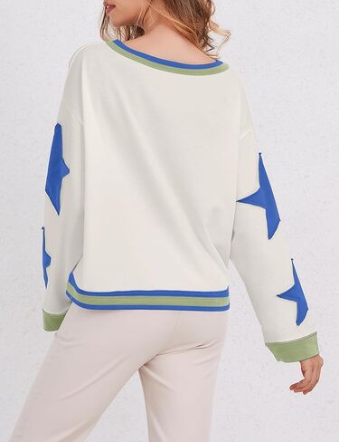 Women Oversized Star Graphic Sweatshirts Crewneck Drop Shoulder Pullover Top Y2K Vintage Long Sleeve Sweater Shirts in Kuwait