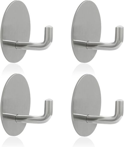 Litoexpe 4 Pcs Adhesive Hooks Heavy Duty Shower Hooks, Stainless Steel Sticky Utensil Hooks for Hanging Loofah, Towels, Clothes, Robes - Waterproof Rustproof, (White) in Saudi Arabia