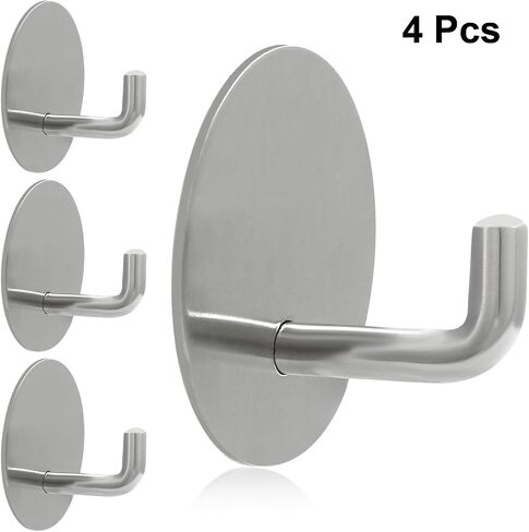 Litoexpe 4 Pcs Adhesive Hooks Heavy Duty Shower Hooks, Stainless Steel Sticky Utensil Hooks for Hanging Loofah, Towels, Clothes, Robes - Waterproof Rustproof, (White) in Saudi Arabia