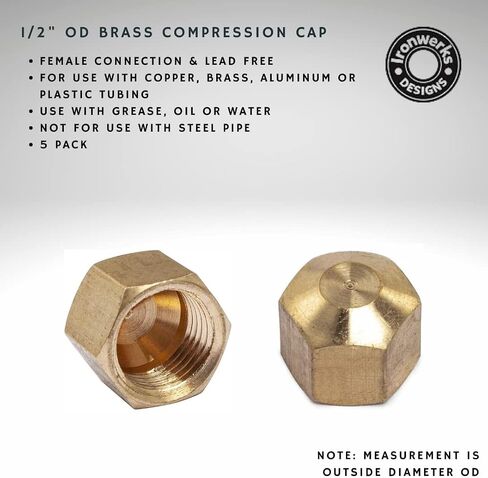 Ironwerks 3/8" OD Brass Compression Cap Fitting, Stop Valve Cap, Lead-Free To Close Off Unused Pipe - 2 Pack in Saudi Arabia