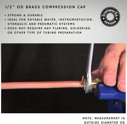 Ironwerks 3/8" OD Brass Compression Cap Fitting, Stop Valve Cap, Lead-Free To Close Off Unused Pipe - 2 Pack in Saudi Arabia