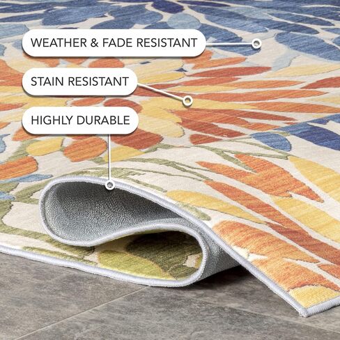 nuLOOM Rosana Floral Machine Washable Indoor/Outdoor Runner Rug, 2' 6" x 8', Multicolor in Saudi Arabia