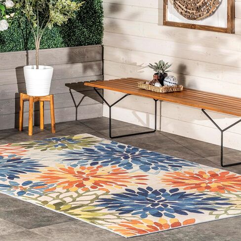 nuLOOM Rosana Floral Machine Washable Indoor/Outdoor Runner Rug, 2' 6" x 8', Multicolor in Saudi Arabia