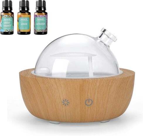 Glass Essential Oil Diffusers for Home, Wood Grain Base Humidifier, Decorative Bedroom Aromatherapy Scent Air Diffuser Ultrasonic Aroma Defusers 200ml in Saudi Arabia