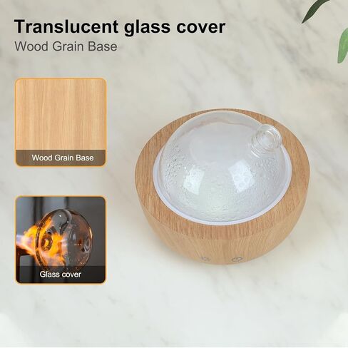 Glass Essential Oil Diffusers for Home, Wood Grain Base Humidifier, Decorative Bedroom Aromatherapy Scent Air Diffuser Ultrasonic Aroma Defusers 200ml in Saudi Arabia