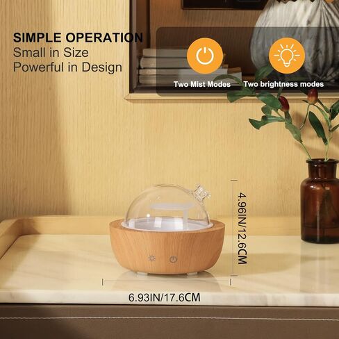 Glass Essential Oil Diffusers for Home, Wood Grain Base Humidifier, Decorative Bedroom Aromatherapy Scent Air Diffuser Ultrasonic Aroma Defusers 200ml in Saudi Arabia