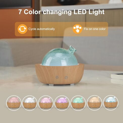 Glass Essential Oil Diffusers for Home, Wood Grain Base Humidifier, Decorative Bedroom Aromatherapy Scent Air Diffuser Ultrasonic Aroma Defusers 200ml in Saudi Arabia