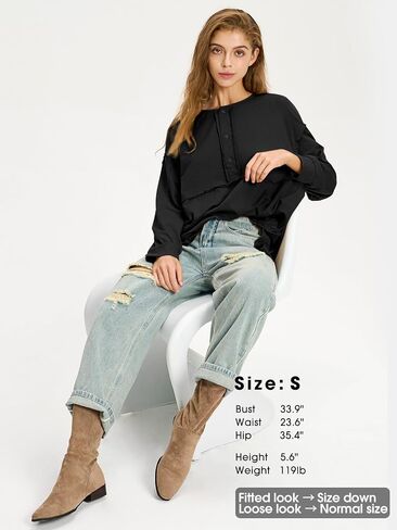 EXLURA Womens 2024 Fall Fashion Long Sleeve Henley Shirts Casual Button Down V Neck Tunic Blouses Loose Pullover Tops Outfits in Saudi Arabia