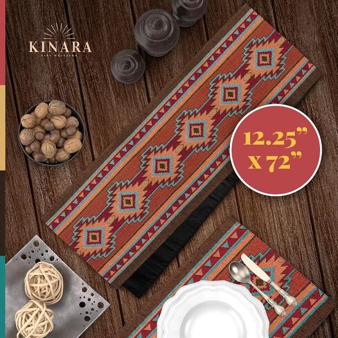 مفرش طاولة كينارا لونا - تصميم أمريكي أصلي جنوبي غربي - نمط جميل وفريد ​​من نوعه - نسيج ناعم 12.25 × 72 بوصة. in Kuwait