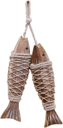 Morning View Wooden Fish Decor Wall Hanging Ornament Nautical Decorations for Home Coastal Beach Ocean Lake House Sea Theme Wall Art Sculpture Statue Bathroom Bedroom Small 3X12.5 Inch Set of 2 in Saudi Arabia