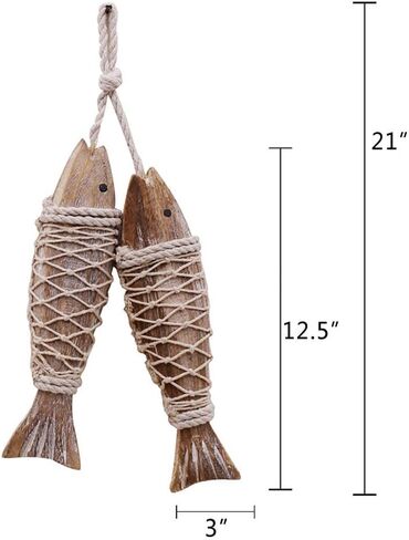 Morning View Wooden Fish Decor Wall Hanging Ornament Nautical Decorations for Home Coastal Beach Ocean Lake House Sea Theme Wall Art Sculpture Statue Bathroom Bedroom Small 3X12.5 Inch Set of 2 in Saudi Arabia