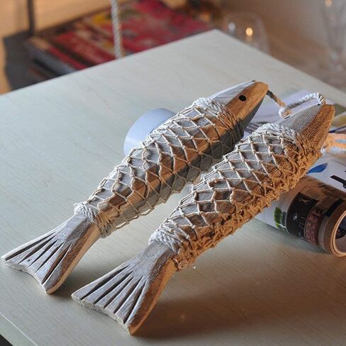 Morning View Wooden Fish Decor Wall Hanging Ornament Nautical Decorations for Home Coastal Beach Ocean Lake House Sea Theme Wall Art Sculpture Statue Bathroom Bedroom Small 3X12.5 Inch Set of 2 in Saudi Arabia