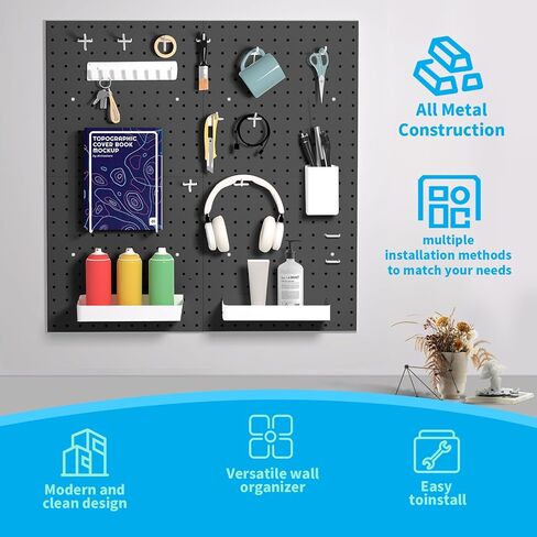 Metal Pegboard Combination Kit, 4 Pegboards and 17 Accessories Modular Hanging for Wall Organizer, Crafts Organization, Ornaments Display, 24" x 24", White | Metal Peg Board in Kuwait