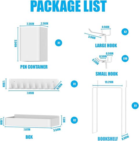 Metal Pegboard Combination Kit, 4 Pegboards and 17 Accessories Modular Hanging for Wall Organizer, Crafts Organization, Ornaments Display, 24" x 24", White | Metal Peg Board in Kuwait