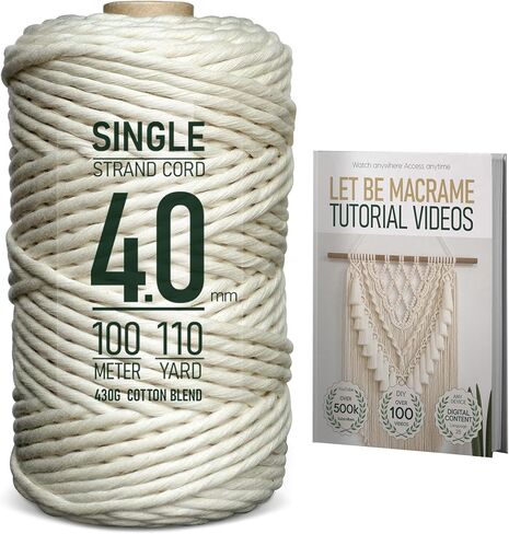LET BE Macrame Cord 4mm x 110Yards, Easy Tutorial Videos, Premium Twisted Cotton Blend Cord Natural Color for Wall Decor, Wall Hanging Plant and Home Decor (4mm x 100m) in Kuwait