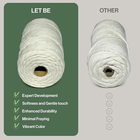 LET BE Macrame Cord 4mm x 110Yards, Easy Tutorial Videos, Premium Twisted Cotton Blend Cord Natural Color for Wall Decor, Wall Hanging Plant and Home Decor (4mm x 100m) in Kuwait
