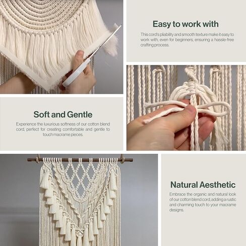LET BE Macrame Cord 4mm x 110Yards, Easy Tutorial Videos, Premium Twisted Cotton Blend Cord Natural Color for Wall Decor, Wall Hanging Plant and Home Decor (4mm x 100m) in Kuwait