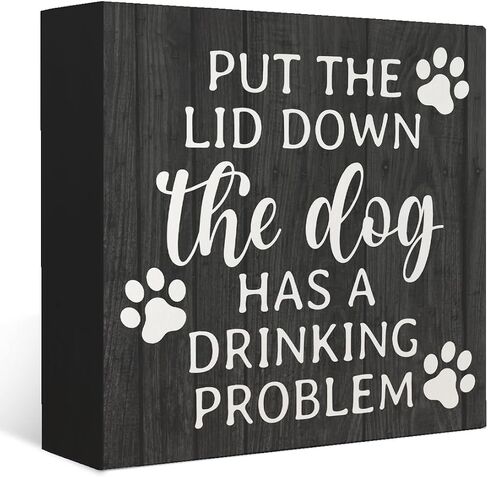 Mtrgdn Bathroom Decor Rustic Black Wooden Box Sign,Bathroom Decor Wall Art,Put The Lid Down The Dog Has A Drinking Problem,Dog Decorations For Home,Dog Room Decor,Bathroom Shelf Decor,Funny Gifts in Saudi Arabia