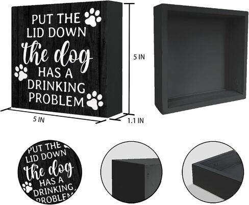 Mtrgdn Bathroom Decor Rustic Black Wooden Box Sign,Bathroom Decor Wall Art,Put The Lid Down The Dog Has A Drinking Problem,Dog Decorations For Home,Dog Room Decor,Bathroom Shelf Decor,Funny Gifts in Saudi Arabia