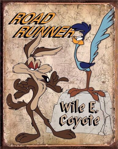 Desperate Enterprises Road Runner & Wile E Coyote Tin Sign - Nostalgic Vintage Metal Wall Decor - Made in USA in Saudi Arabia