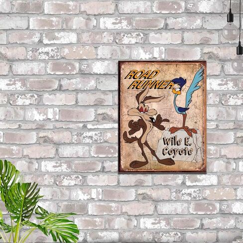 Desperate Enterprises Road Runner & Wile E Coyote Tin Sign - Nostalgic Vintage Metal Wall Decor - Made in USA in Saudi Arabia