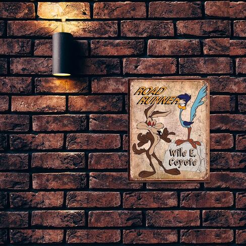 Desperate Enterprises Road Runner & Wile E Coyote Tin Sign - Nostalgic Vintage Metal Wall Decor - Made in USA in Saudi Arabia
