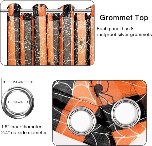 BLEUM CADE Halloween ستائر التعتيم لغرفة المعيشة وغرفة النوم ستارة نافذة شبكة العنكبوت بطول 84 بوصة 2 لوح أسود برتقالي مخطط جروميت ستائر معزولة حراريًا لديكور حفلات الهالوين in Kuwait