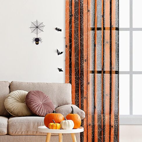 BLEUM CADE Halloween ستائر التعتيم لغرفة المعيشة وغرفة النوم ستارة نافذة شبكة العنكبوت بطول 84 بوصة 2 لوح أسود برتقالي مخطط جروميت ستائر معزولة حراريًا لديكور حفلات الهالوين in Kuwait