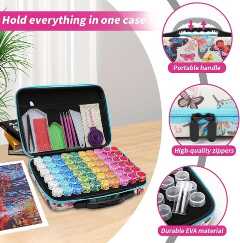 Bofoho Diamond Painting Storage Containers, 60 Slots Diamond Painting Accessories and Tools, Portable Diamond Painting Art Shockproof Jars Organizers Jewelry Storage Box in Kuwait