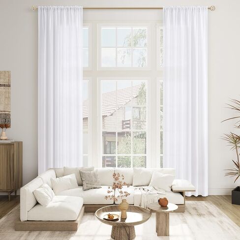 Natural Linen Curtains 216 Inches Long for High Ceiling Living Room Custom Made Rod Pocket Light Filtering Linen Drape Semi Sheer Extra Long Bedroom Curtain 216 Inch Length 1 Panel in Kuwait
