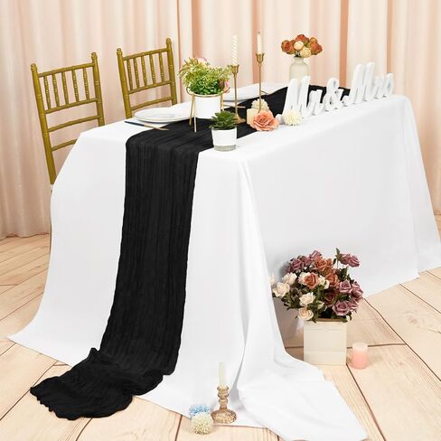 24 عبوة من مفرش طاولة من القماش القطني الأسود مقاس 20 × 70 بوصة، مفرش طاولة من قماش الجبن البوهيمي شبه الشفاف لحفلات الزفاف، وحفلات الزفاف، وأعياد الميلاد، وديكور طاولة الحفلات. in Kuwait