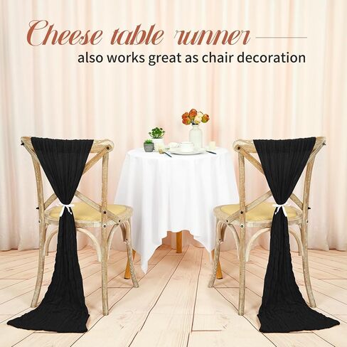 24 عبوة من مفرش طاولة من القماش القطني الأسود مقاس 20 × 70 بوصة، مفرش طاولة من قماش الجبن البوهيمي شبه الشفاف لحفلات الزفاف، وحفلات الزفاف، وأعياد الميلاد، وديكور طاولة الحفلات. in Kuwait
