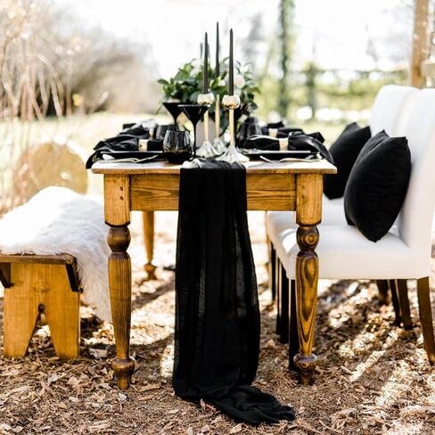 24 عبوة من مفرش طاولة من القماش القطني الأسود مقاس 20 × 70 بوصة، مفرش طاولة من قماش الجبن البوهيمي شبه الشفاف لحفلات الزفاف، وحفلات الزفاف، وأعياد الميلاد، وديكور طاولة الحفلات. in Kuwait