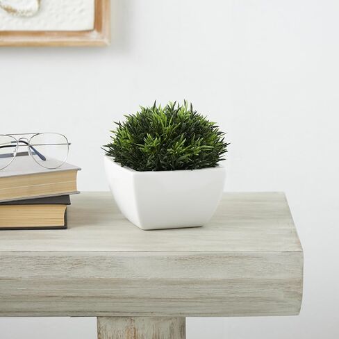 Deco 79 Faux Foliage Artificial Plant with White Ceramic Pot, 7" x 7" x 7", Green in Saudi Arabia