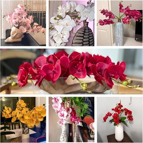 BOMAROLAN Artificial Flowers Faux Butterfly Orchid 4 Pcs Real Touch Double Branch Silk Flowers for Wedding Home Office Party Hotel Yard Decoration Restaurant Patio Festive Furnishing (Red) in Saudi Arabia