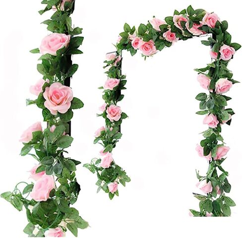 Lannu 2 Pack 8.2 FT Artificial Rose Vine Flowers Fake Garland Ivy Flowers Silk Hanging Garland Plants for Home Wedding Party Decorations (Purple) in Saudi Arabia