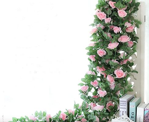Lannu 2 Pack 8.2 FT Artificial Rose Vine Flowers Fake Garland Ivy Flowers Silk Hanging Garland Plants for Home Wedding Party Decorations (Purple) in Saudi Arabia