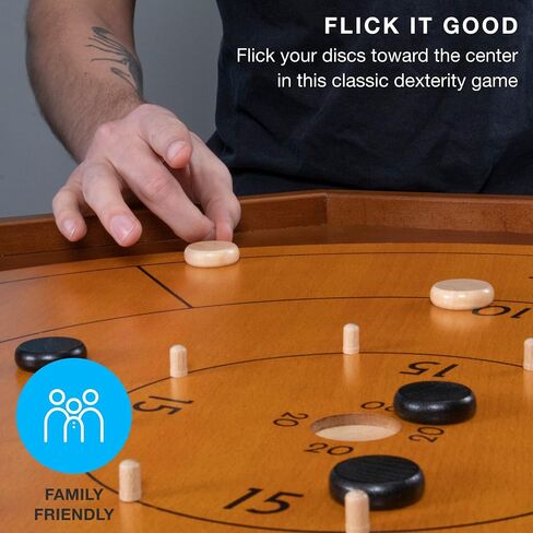 Tournament Crokinole & Checkers | Classic Dexterity Board Game for Two Players | 24 Black & White Discs & Game Board | 27 Inch in Saudi Arabia